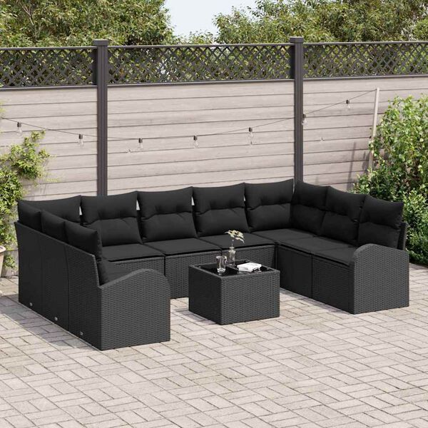 vidaXL Sofa S&aelig;t med pude 10 pcs Sort Poly Rattan