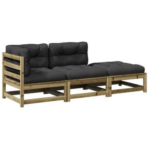 vidaXL sofas&aelig;t til haven 3 dele med hynder impr&aelig;gneret fyrretr&aelig;
