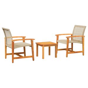 vidaXL bistros&aelig;t 3 dele polyrattan og akacietr&aelig; beige