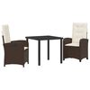vidaXL Have Spisebordss&aelig;t med pude 3 pcs Brun polyrattan