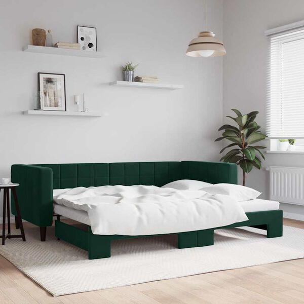 vidaXL daybed med udtræk 90x200 cm velour mørkegrøn