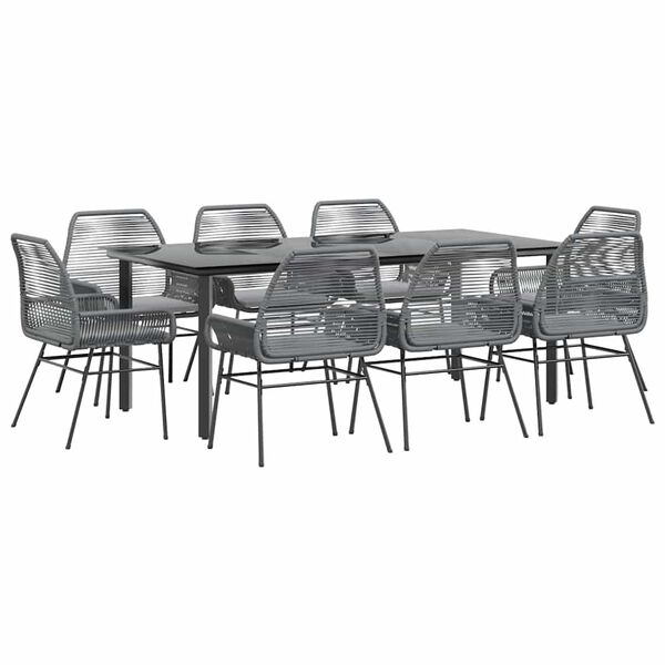 vidaXL 9 dele spisebordss&aelig;t til haven med hynder polyrattan glas gr&aring;