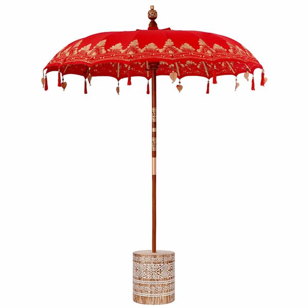 vidaXL Balinesisk parasol med base R&oslash;d 185 x 185 x 260 cm