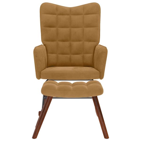 vidaXL gyngestol med fodskammel fløjl brun