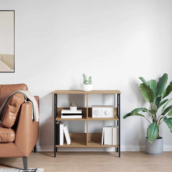 vidaXL Bogreol Artisan Egetr&aelig; 82 x 32 x 79 cm Konstrueret tr&aelig;