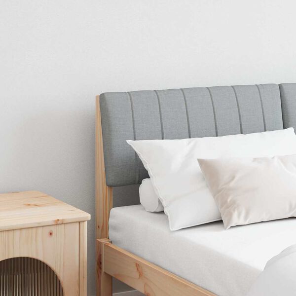 vidaXL Polstret sengegavl Lysegr&aring; 135 cm Massiv fyrretr&aelig;