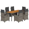vidaXL spisebordssæt til haven 7 dele med hynder polyrattan grå