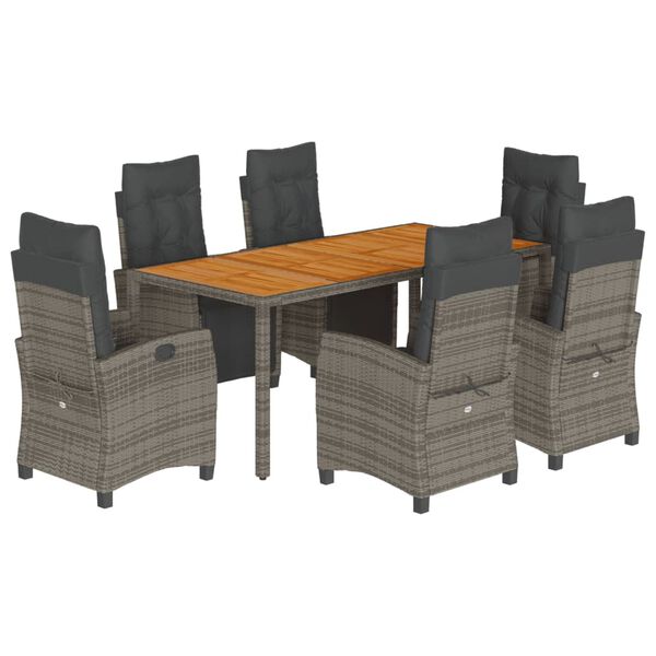 vidaXL spisebordssæt til haven 7 dele med hynder polyrattan grå