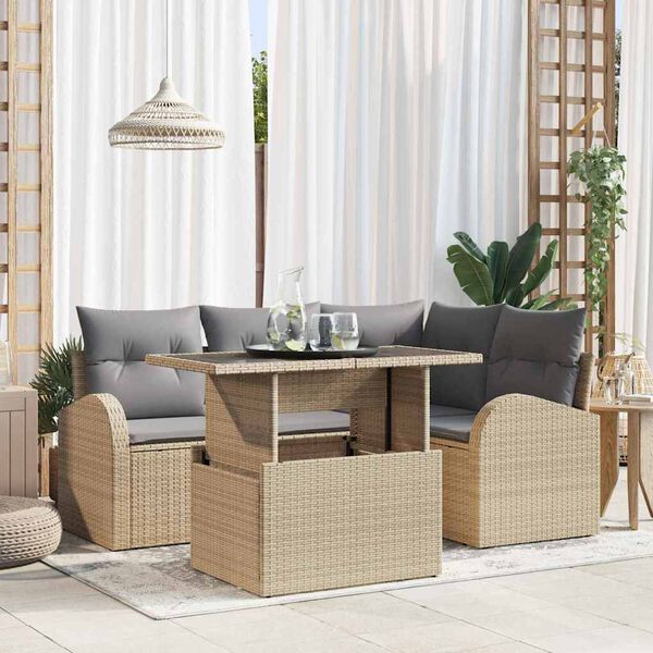 vidaXL Havesofa Sæt med pude 5 pcs Beige polyrattan
