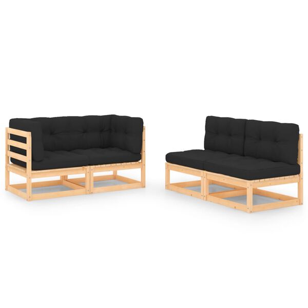 vidaXL loungesæt til haven 4 dele med hynder massivt fyrretræ