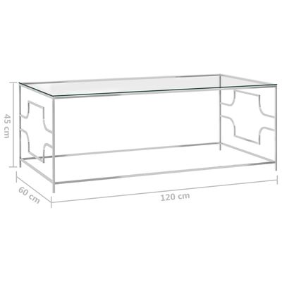vidaXL sofabord 120x60x45 cm rustfrit stål og glas sølvfarvet