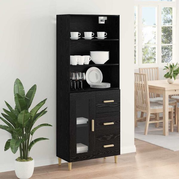 vidaXL Highboard Sort eg 69,5 x 32,5 x 180 cm Konstrueret tr&aelig;
