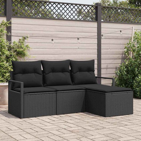 vidaXL Sofa S&aelig;t med pude med opbevaring 4 pcs Sort polyrattan