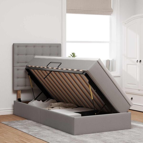 vidaXL Seng med opbevaring og LED Gr&aring;brun 90 x 200 cm Polyester
