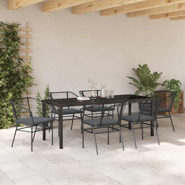 vidaXL Have Spisebordss&aelig;t 7 pcs Sort polyrattan