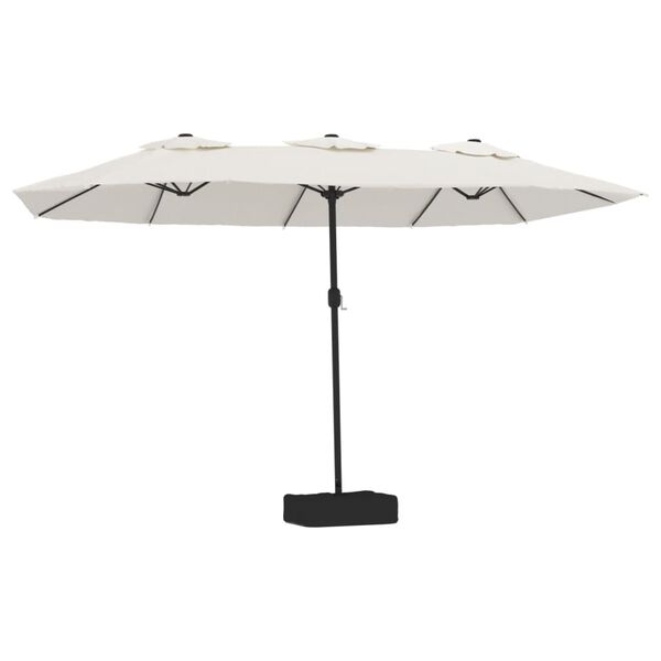 vidaXL parasol med dobbelt parasoldug og LED-lys 449x265 cm sandhvid