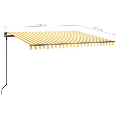 vidaXL markise m. LED-lys 4x3 m manuel betjening gul og hvid