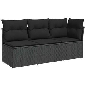 vidaXL havesofa med hynder 3-personers sort polyrattan
