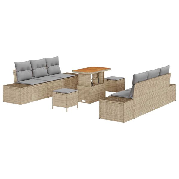vidaXL Havesofa S&aelig;t med pude med opbevaring 9 pcs Beige Poly rattan