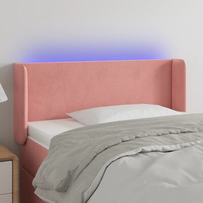 vidaXL sengegavl med LED-lys 93x16x78/88 cm fløjl lyserød