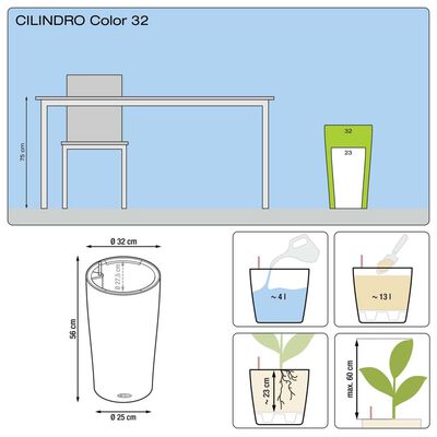 LECHUZA plantekrukke Cilindro color 32 ALL-IN-ONE skifergrå 13953
