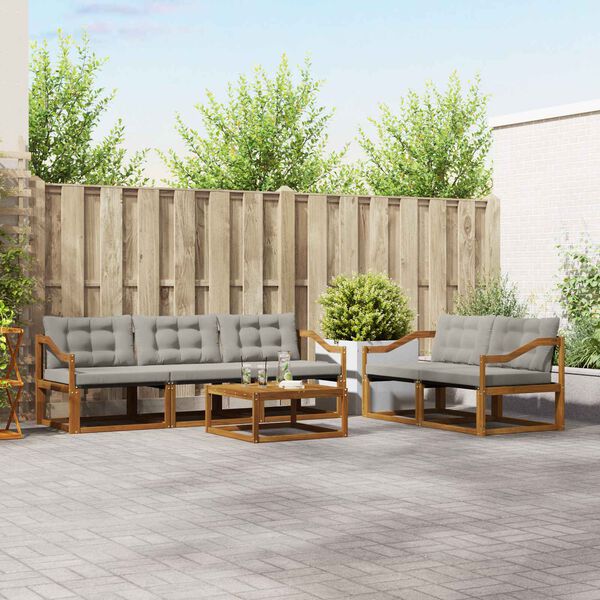 vidaXL Udend&oslash;rs sofagruppe med pude 6 pcs Naturlig og Lys Gr&aring;