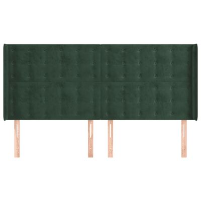 vidaXL sengegavl med kanter 163x16x118/128 cm fløjl mørkegrøn