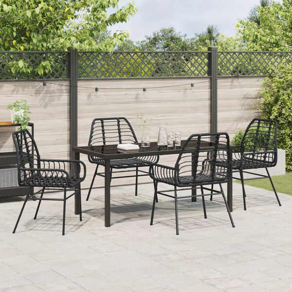 vidaXL Have Spisebordssæt 5 pcs Sort polyrattan