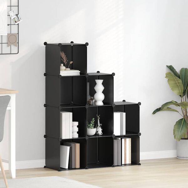 vidaXL kubeformede opbevaringskasser 9 stk. PP sort