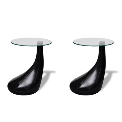 vidaXL sofabord 2 stk. med rund bordplade i glas højglans sort