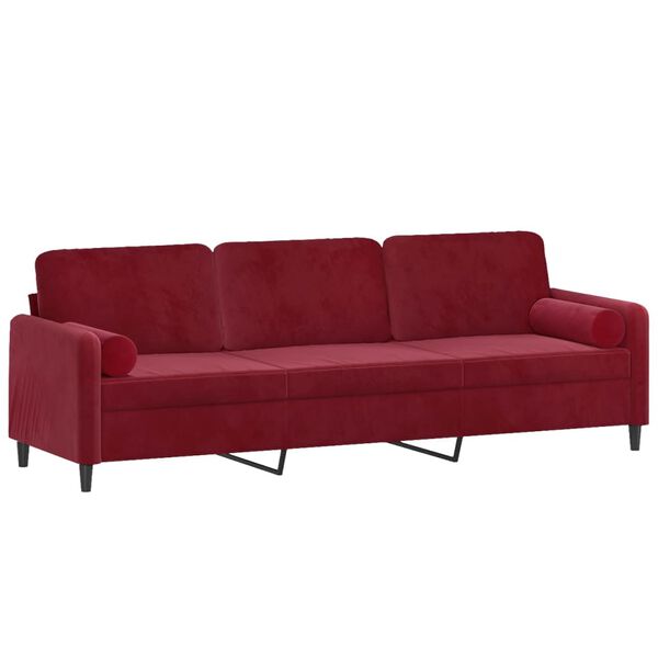 vidaXL 3-personers sofa med puder og hynder 210 cm velour vinr&oslash;d