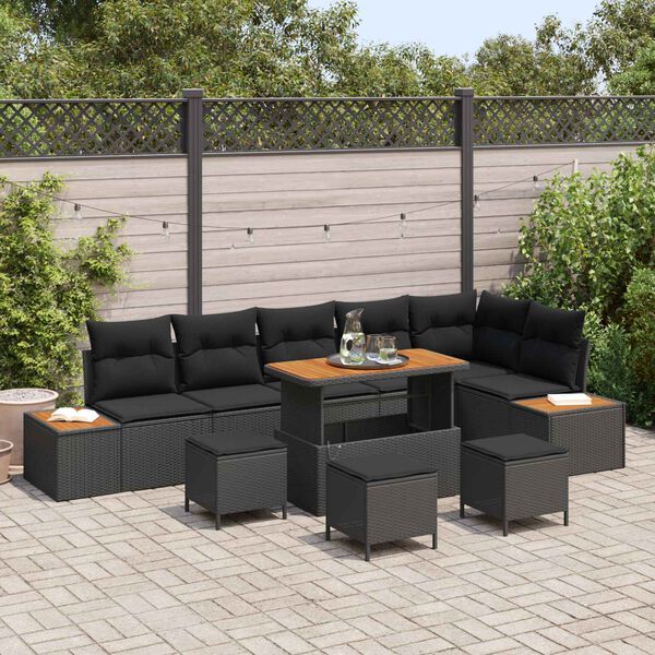 vidaXL Havesofa S&aelig;t 10 pcs Sort polyrattan