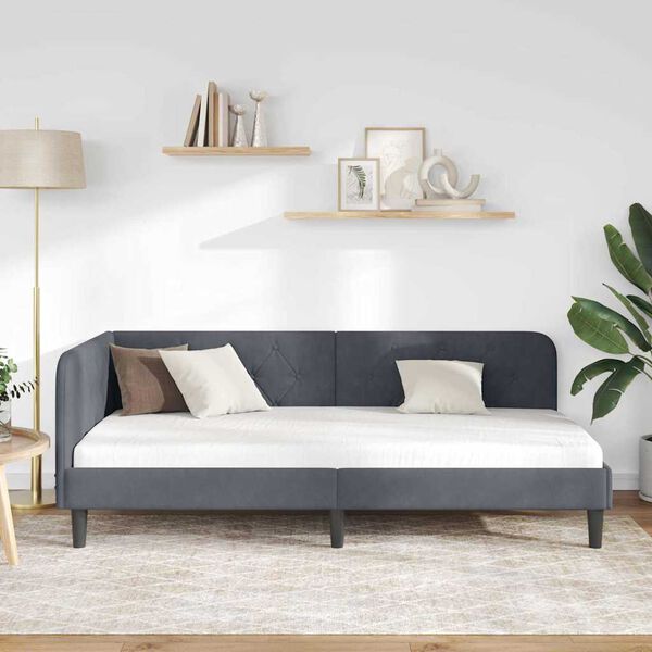 vidaXL Hj&oslash;rnesengramme med hovedg&aelig;rde M&oslash;rkegr&aring; 90 x 190 cm Fl&oslash;jl