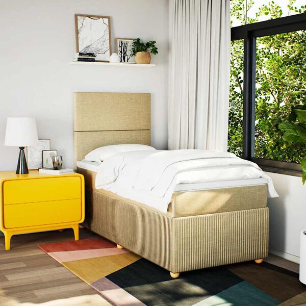 vidaXL kontinentalseng med madras 90x190 cm stof cremefarvet