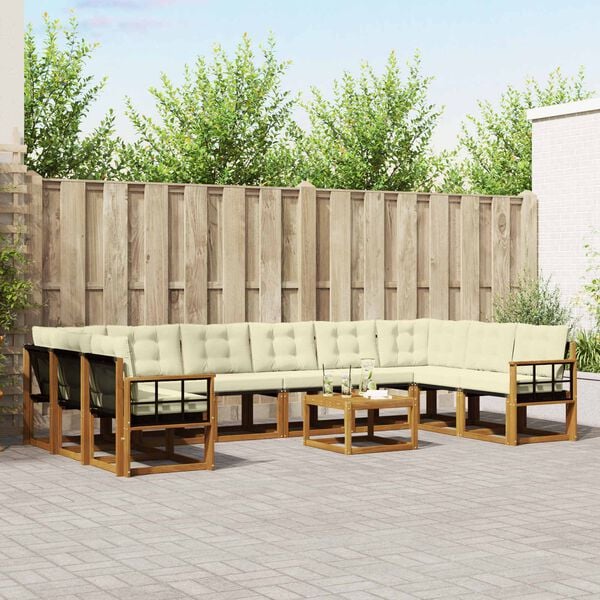 vidaXL Udend&oslash;rs sofagruppe med pude 11 pcs Naturlig og Fl&oslash;de