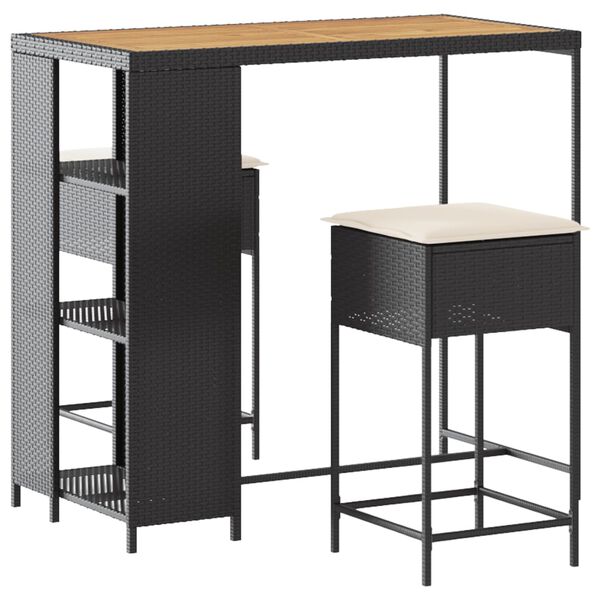 vidaXL bars&aelig;t til haven 3 dele med hynder polyrattan sort