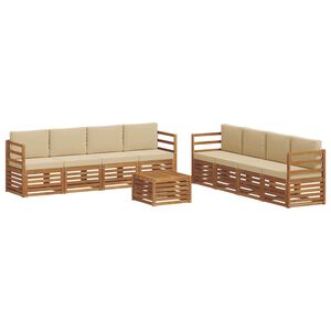 vidaXL Sofas&aelig;t med pude 9 pcs Naturlig og Beige Massivt Akacietr&aelig;