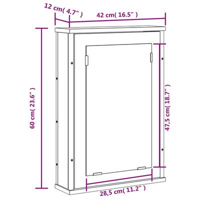 vidaXL badeværelsesskab med spejl 42x12x60 cm konstrueret træ sort