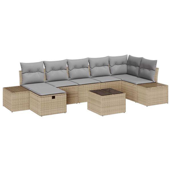 vidaXL Havesofa Sæt med pude 8 pcs Beige polyrattan