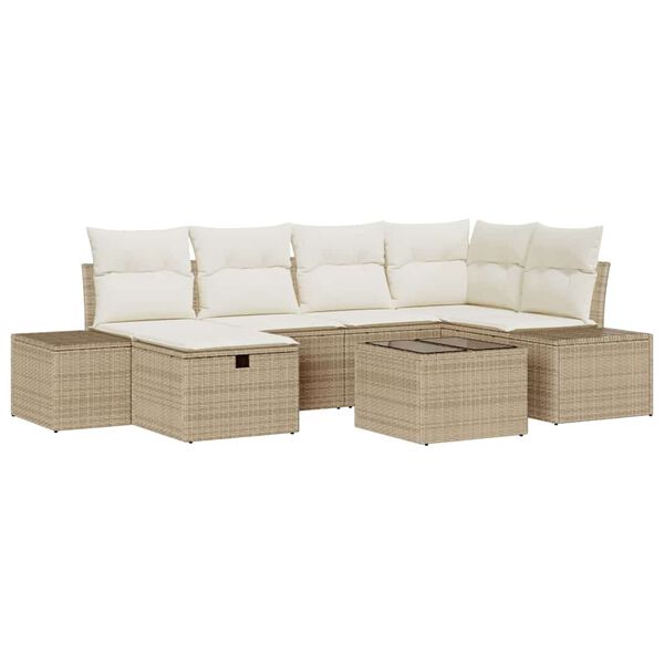 vidaXL Havesofa Sæt med pude 7 pcs Beige polyrattan