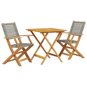 vidaXL bistros&aelig;t 3 dele polyrattan og massivt tr&aelig; gr&aring;