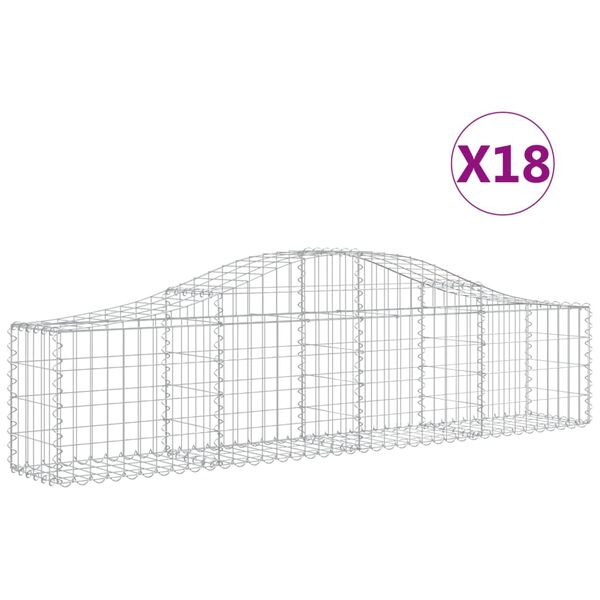 vidaXL buede gabionkurve 18 stk. 200x30x40/60 cm galvaniseret jern
