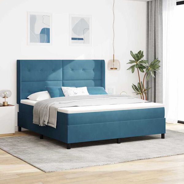 vidaXL LED boxspring seng med madras Bl&aring; 180 x 200 cm Fl&oslash;jl