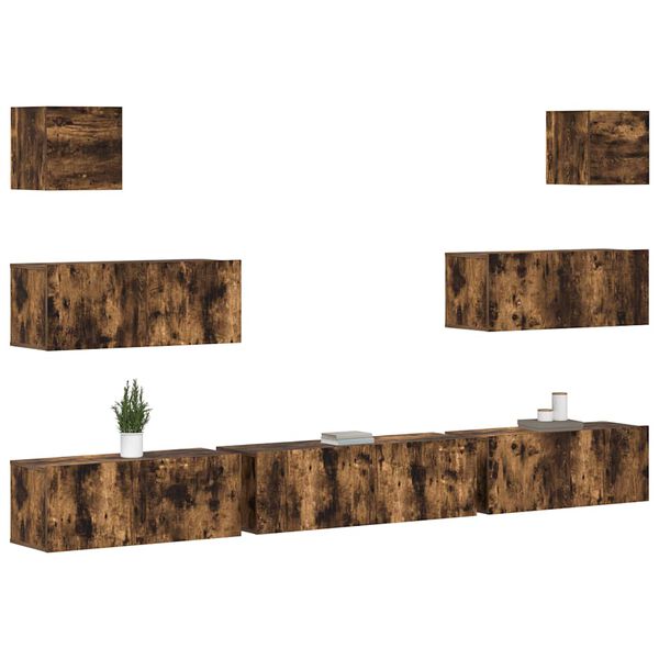 vidaXL tv-skabe 7 stk. konstrueret tr&aelig; r&oslash;get egetr&aelig;sfarve