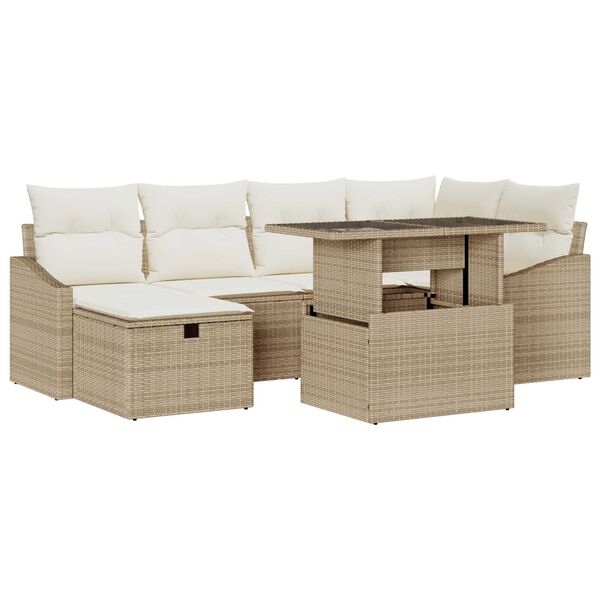 vidaXL Havesofa S&aelig;t med pude 7 pcs Beige polyrattan
