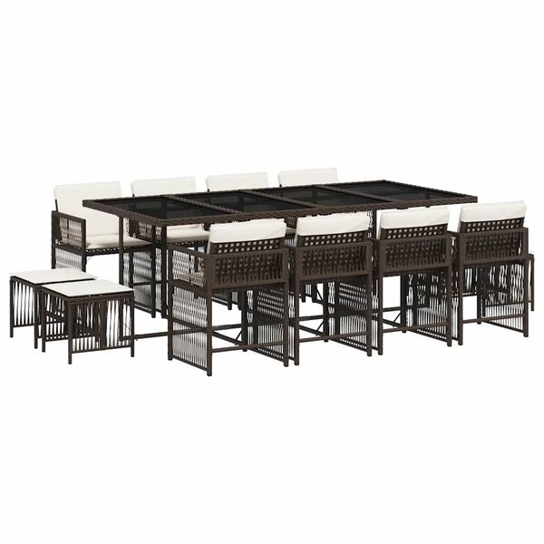vidaXL spisebordss&aelig;t til haven 13 dele med hynder polyrattan brun
