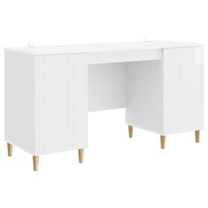 vidaXL Bord med hylde Hvid h&oslash;jglans 142,5 x 50 x 75 cm Konstrueret tr&aelig;