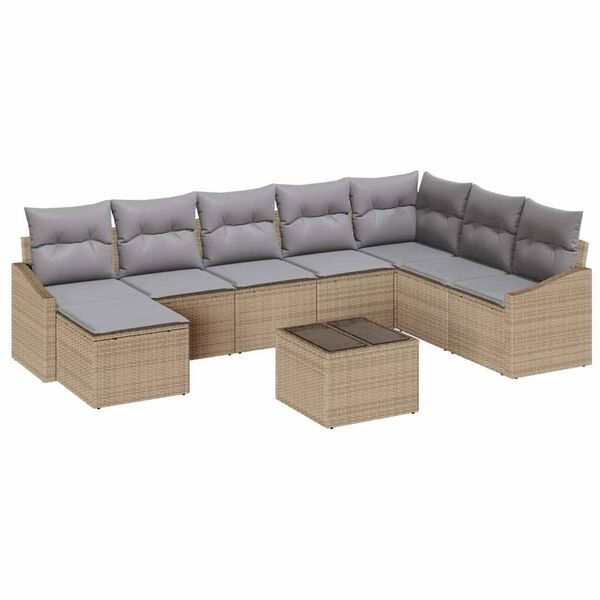 vidaXL Sofa S&aelig;t med pude 9 pcs Beige polyrattan