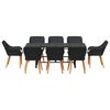 vidaXL Have Spisebordssæt med pude 9 pcs Sort polyrattan
