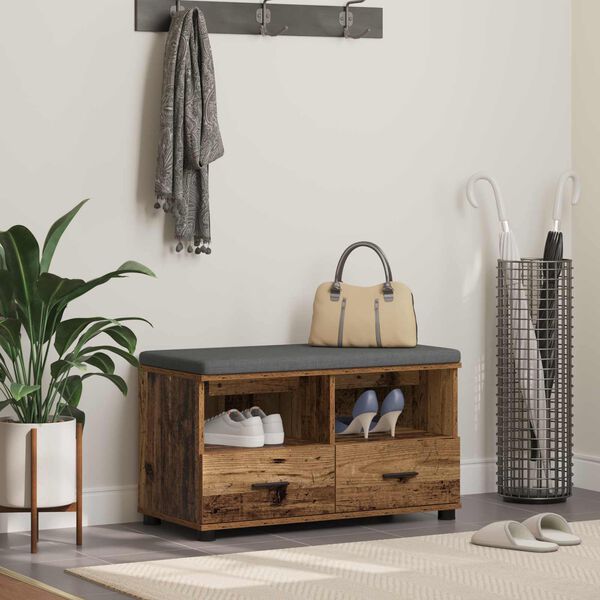 vidaXL Hallb&aelig;nk med pude med skuffe Gammelt tr&aelig; 80 x 38 x 46 cm